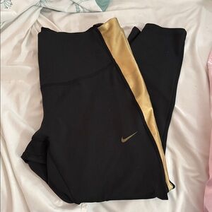 Nike Black Leggings with Gold Detail